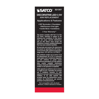 image of 5.5 Watt CA10 LED - Frost - Candelabra base - 90 CRI - 2700K - 120 Volt