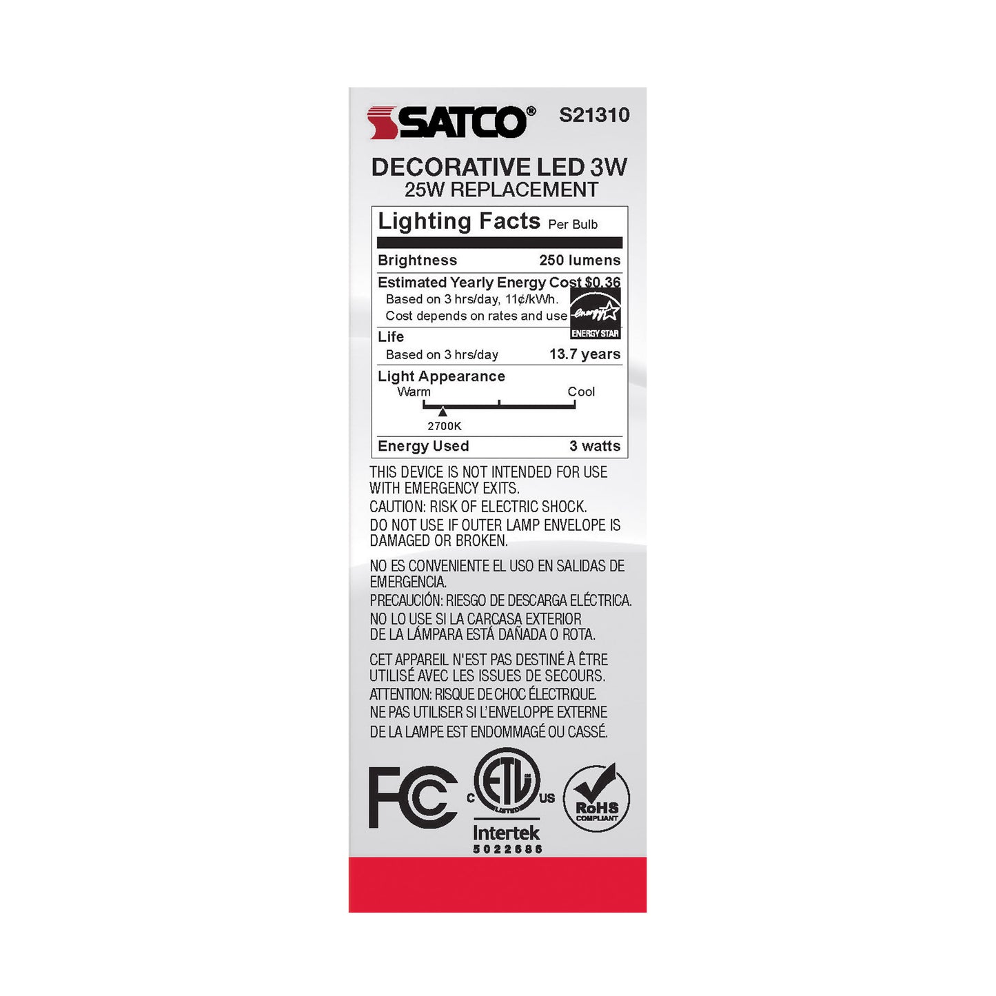 image of 3 Watt CA10 LED - Clear - Medium base - 90 CRI - 2700K - 120 Volt