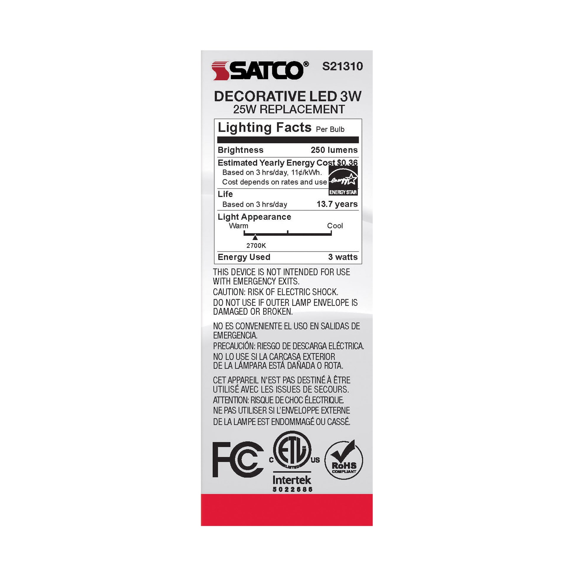 image of 3 Watt CA10 LED - Clear - Medium base - 90 CRI - 2700K - 120 Volt