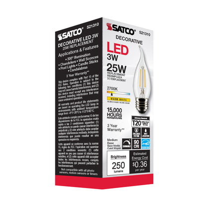 image of 3 Watt CA10 LED - Clear - Medium base - 90 CRI - 2700K - 120 Volt