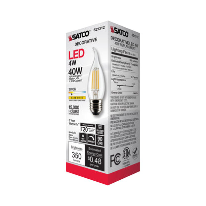 image of 4 Watt CA10 LED - Clear - Medium base - 90 CRI - 2700K - 120 Volt