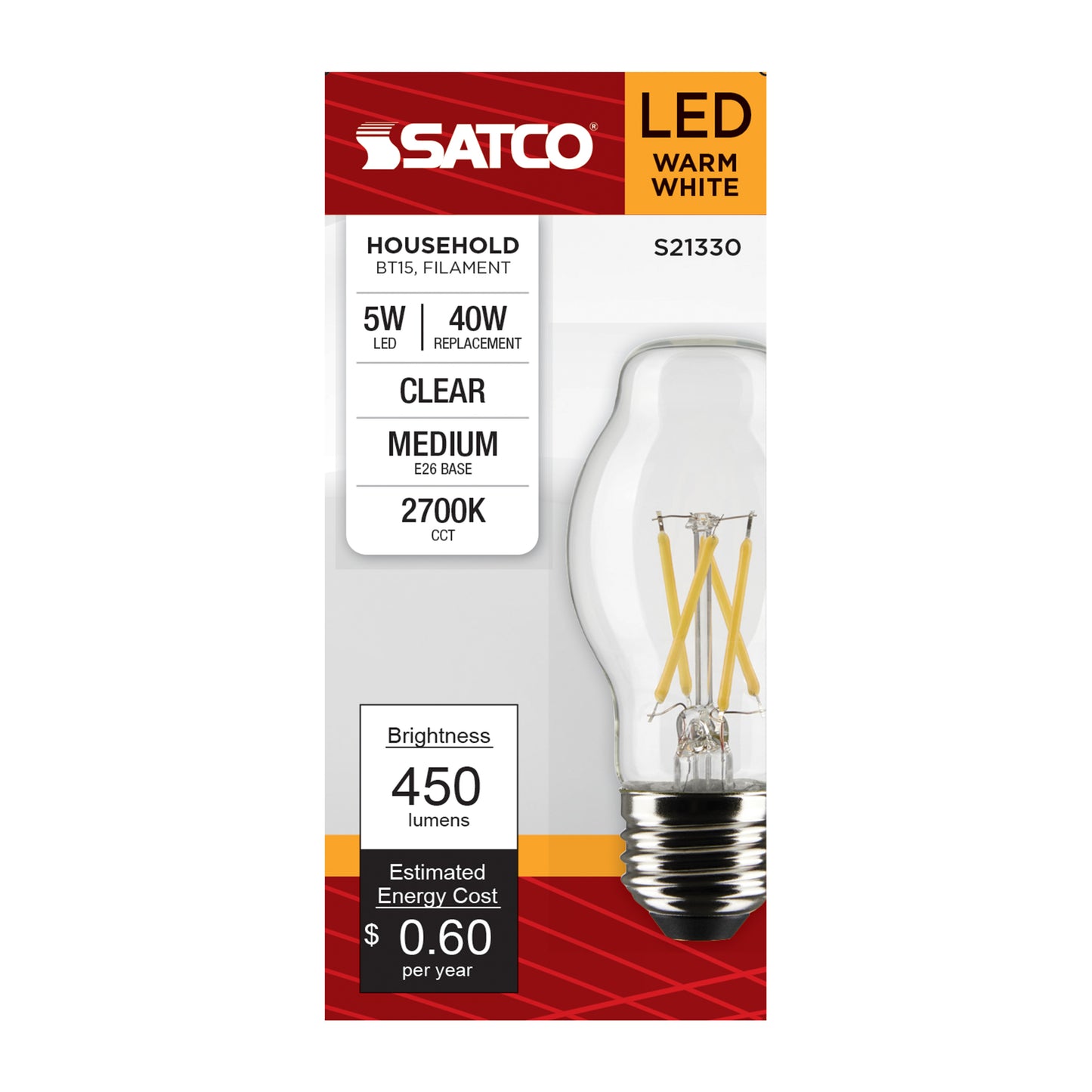 image of 5 Watt BT15 LED - Clear - Medium base - 90 CRI - 2700K - 120 Volt