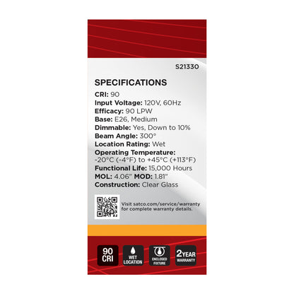 image of 5 Watt BT15 LED - Clear - Medium base - 90 CRI - 2700K - 120 Volt