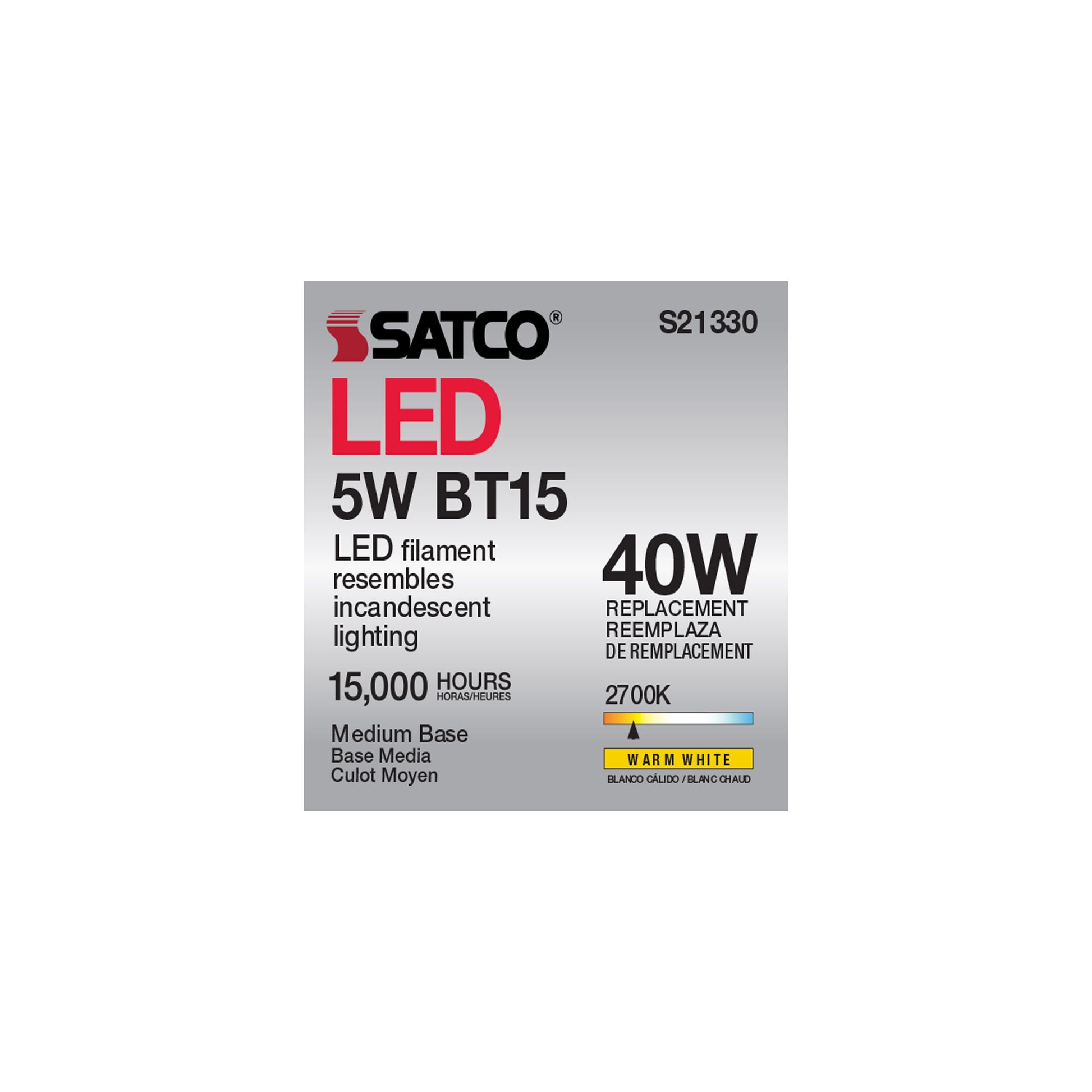 image of 5 Watt BT15 LED - Clear - Medium base - 90 CRI - 2700K - 120 Volt