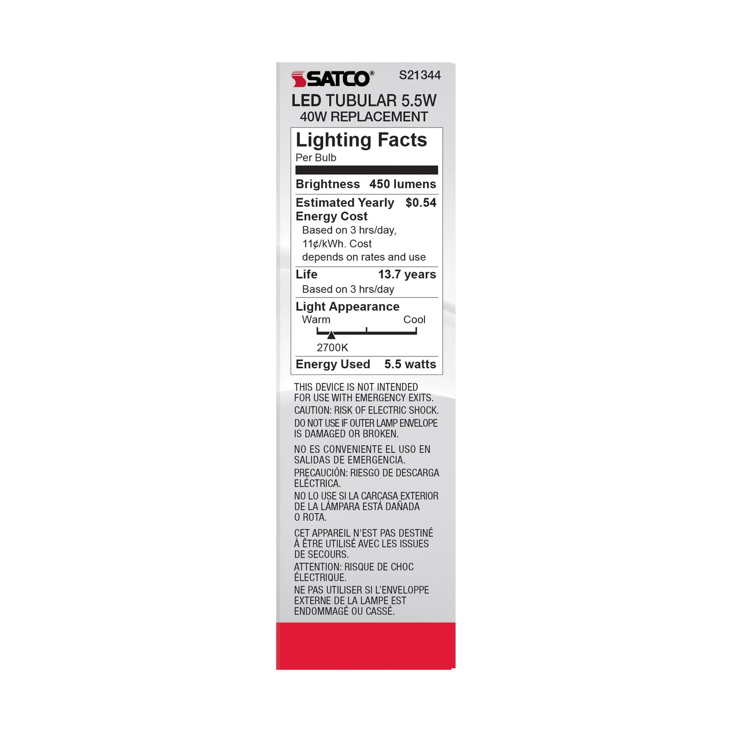 image of 5.5 Watt T10 LED - Clear - Medium base - 90 CRI - 2700K - 120 Volt