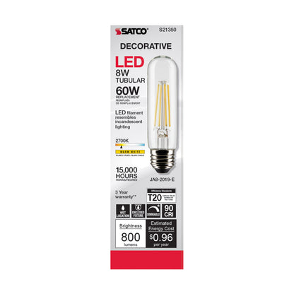 image of 8 Watt T10 LED - Clear - Medium base - 90 CRI - 2700K - 120 Volt