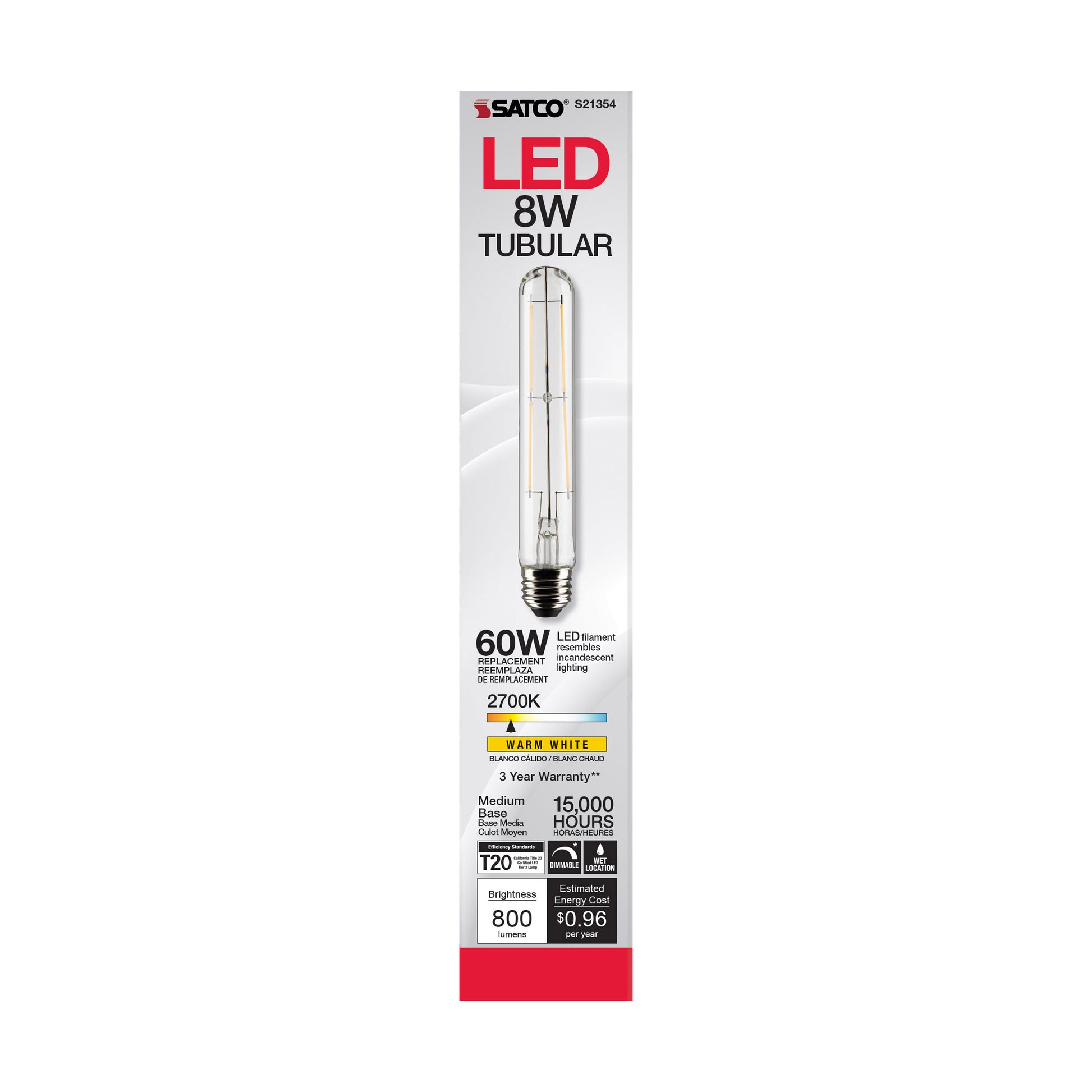 image of 8 Watt T9 LED - Clear - Medium base - 90 CRI - 2700K - 120 Volt