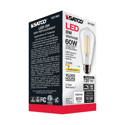 image of 8 Watt ST19 LED - Clear - Medium base - 90 CRI - 2700K - 120 Volt