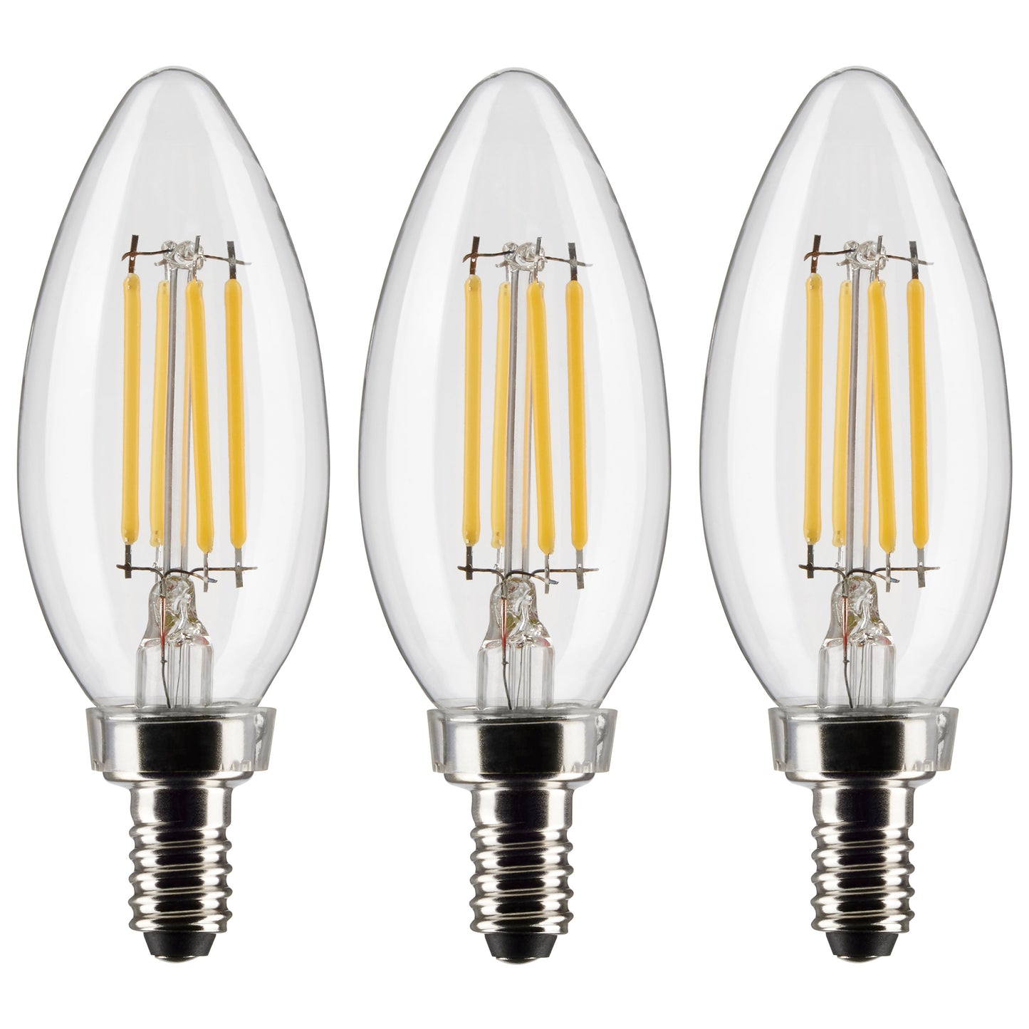 image of 4 Watt B11 LED - Clear - Candelabra base - 90 CRI - 2700K - 120 Volt - 3-Pack