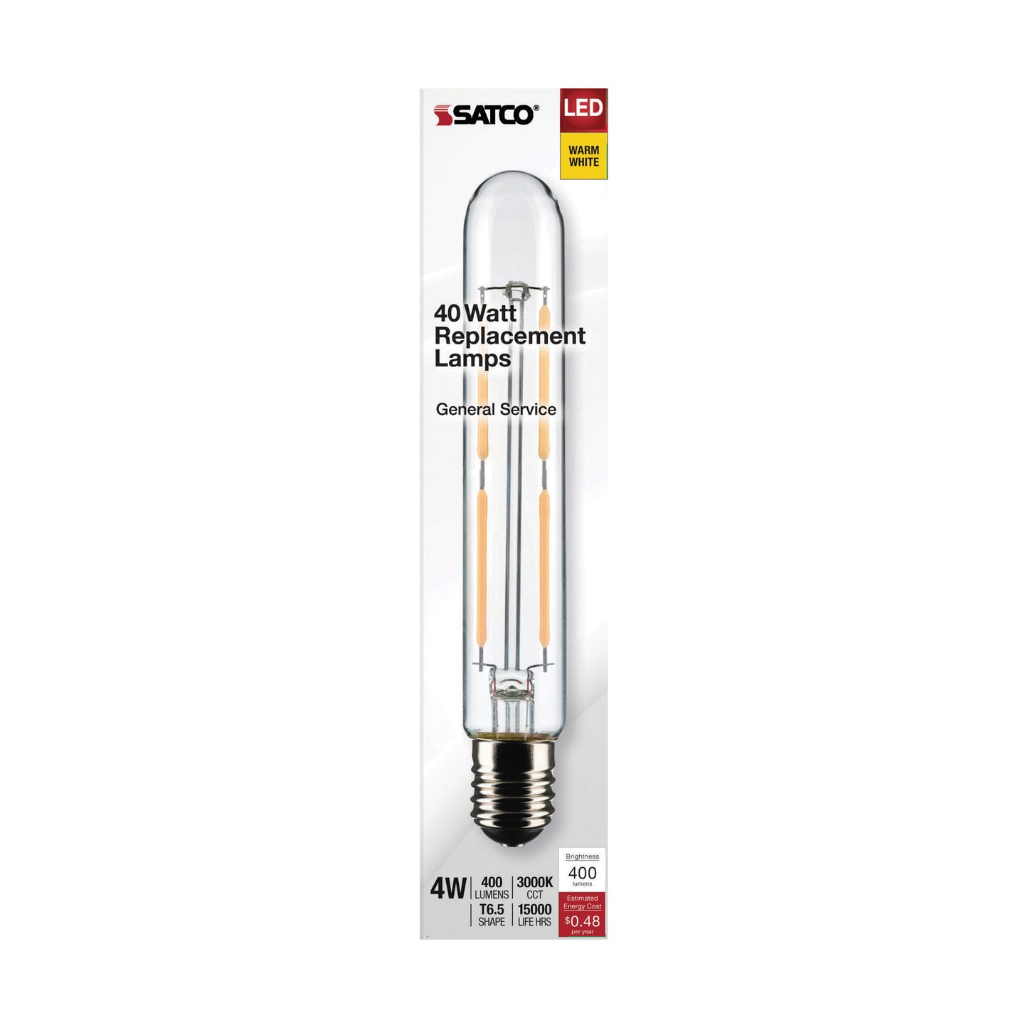 image of 4 Watt T6.5 LED - Clear - Intermediate Base - 3000K - 400 Lumens - 120 Volt