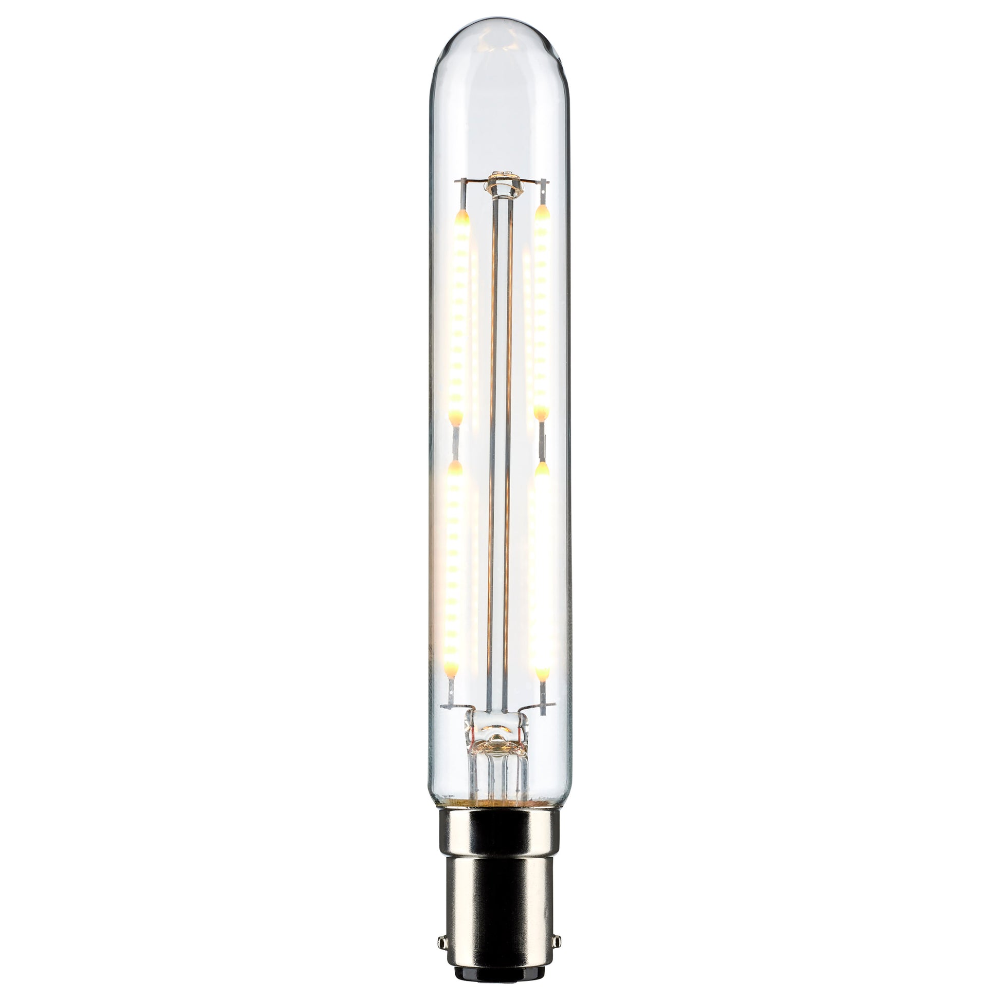image of 4 Watt T6.5 LED - Clear - Double Contact Bayonet Base - 3000K - 400 Lumens - 120 Volt