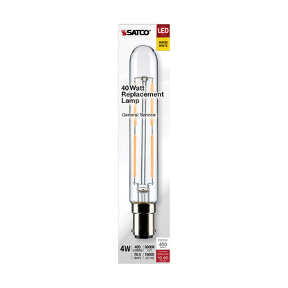 image of 4 Watt T6.5 LED - Clear - Double Contact Bayonet Base - 3000K - 400 Lumens - 120 Volt