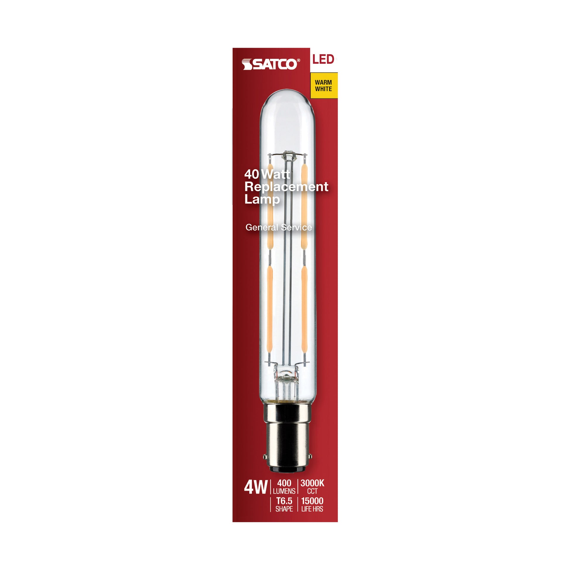 image of 4 Watt T6.5 LED - Clear - Double Contact Bayonet Base - 3000K - 400 Lumens - 120 Volt