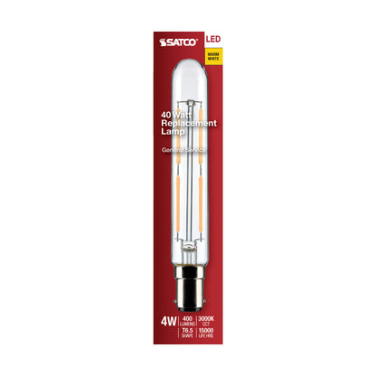 image of 4 Watt T6.5 LED - Clear - Double Contact Bayonet Base - 3000K - 400 Lumens - 120 Volt