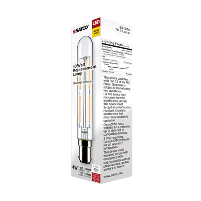 image of 4 Watt T6.5 LED - Clear - Double Contact Bayonet Base - 3000K - 400 Lumens - 120 Volt