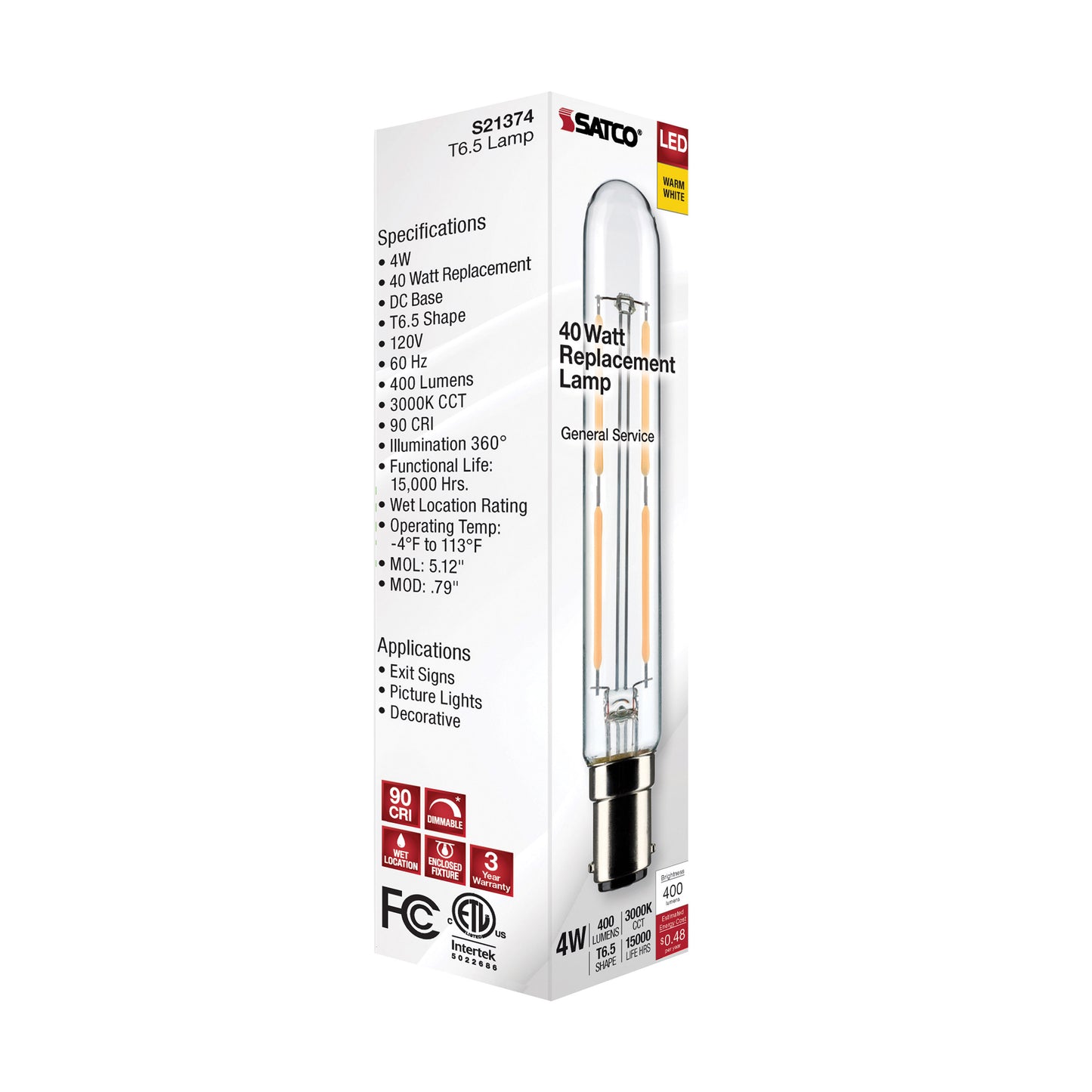 image of 4 Watt T6.5 LED - Clear - Double Contact Bayonet Base - 3000K - 400 Lumens - 120 Volt