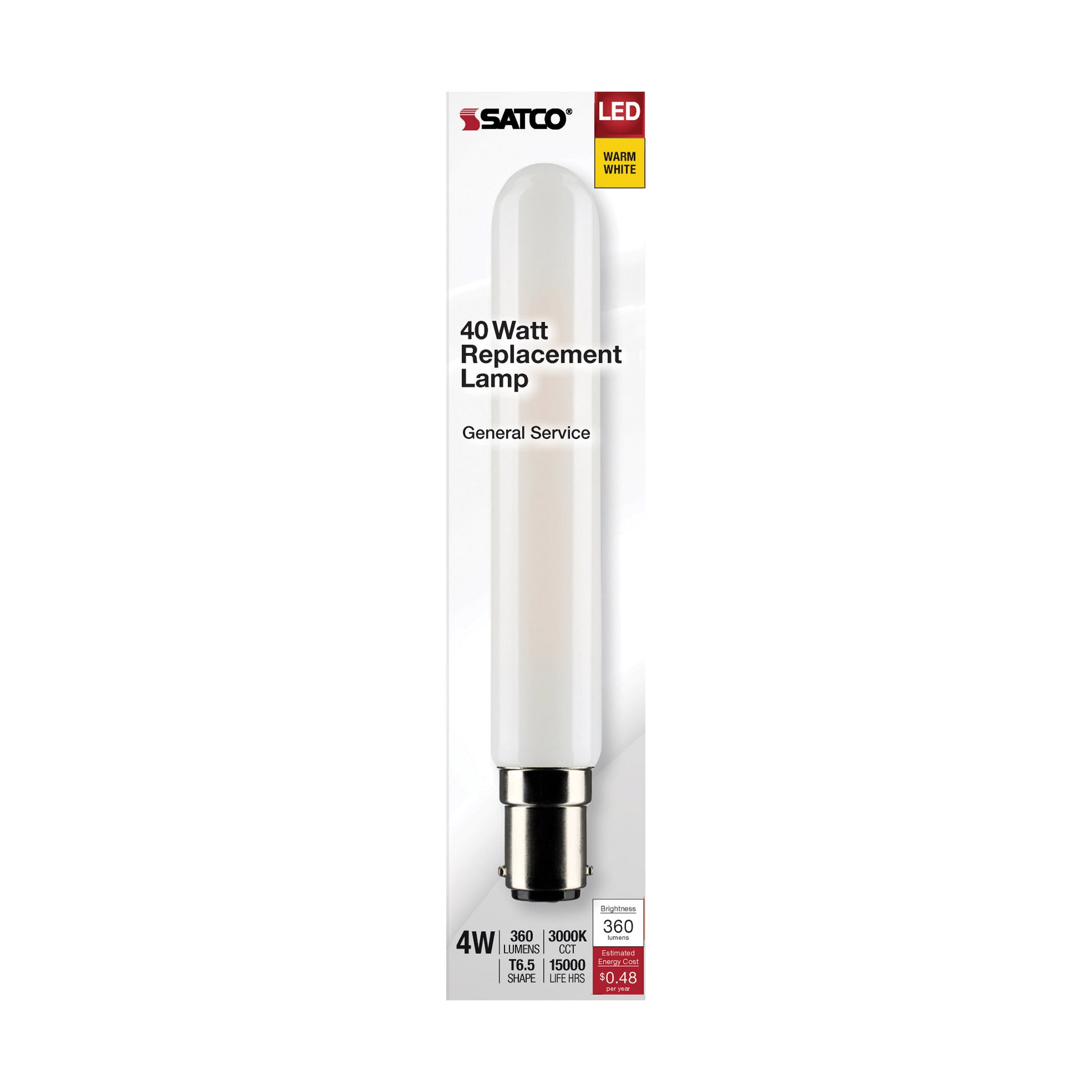 image of 4 Watt T6.5 LED - Frosted - Double Contact Bayonet Base - 3000K - 360 Lumens - 120 Volt