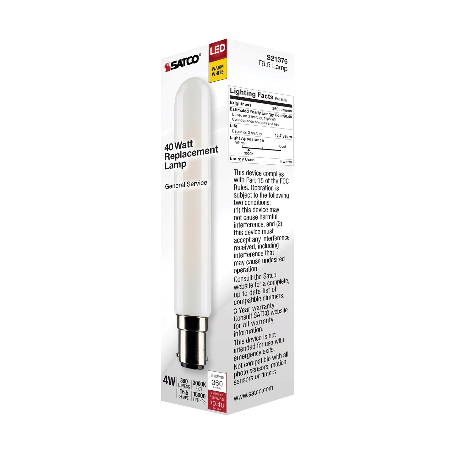 image of 4 Watt T6.5 LED - Frosted - Double Contact Bayonet Base - 3000K - 360 Lumens - 120 Volt