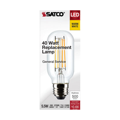 image of 5.5 Watt T14 LED - Clear - Medium Base - 2700K - 500 Lumens - 120 Volt