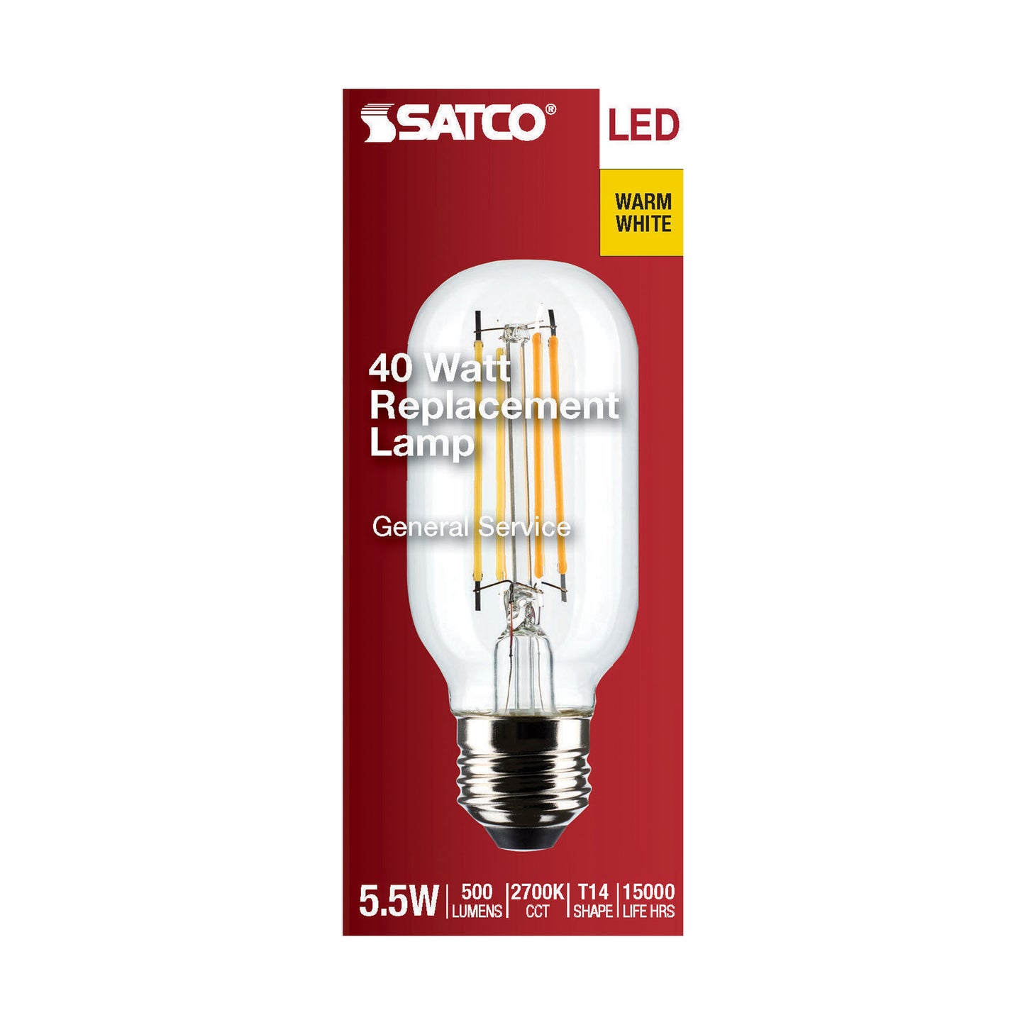 image of 5.5 Watt T14 LED - Clear - Medium Base - 2700K - 500 Lumens - 120 Volt