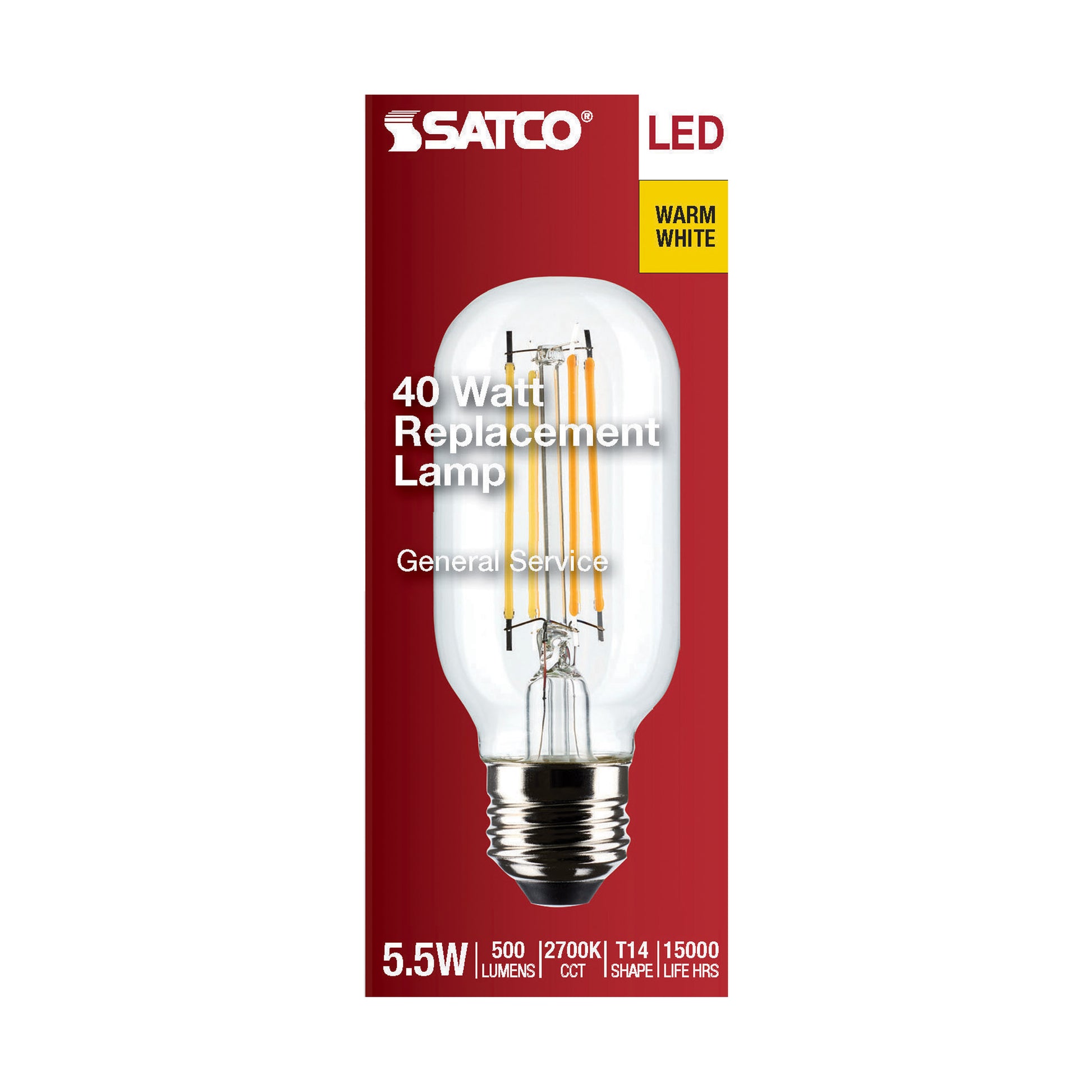 image of 5.5 Watt T14 LED - Clear - Medium Base - 2700K - 500 Lumens - 120 Volt