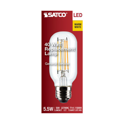 image of 5.5 Watt T14 LED - Clear - Medium Base - 2700K - 500 Lumens - 120 Volt