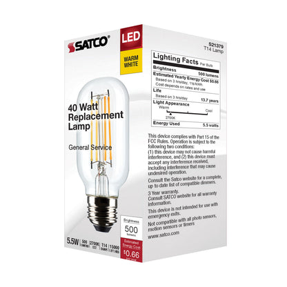 image of 5.5 Watt T14 LED - Clear - Medium Base - 2700K - 500 Lumens - 120 Volt