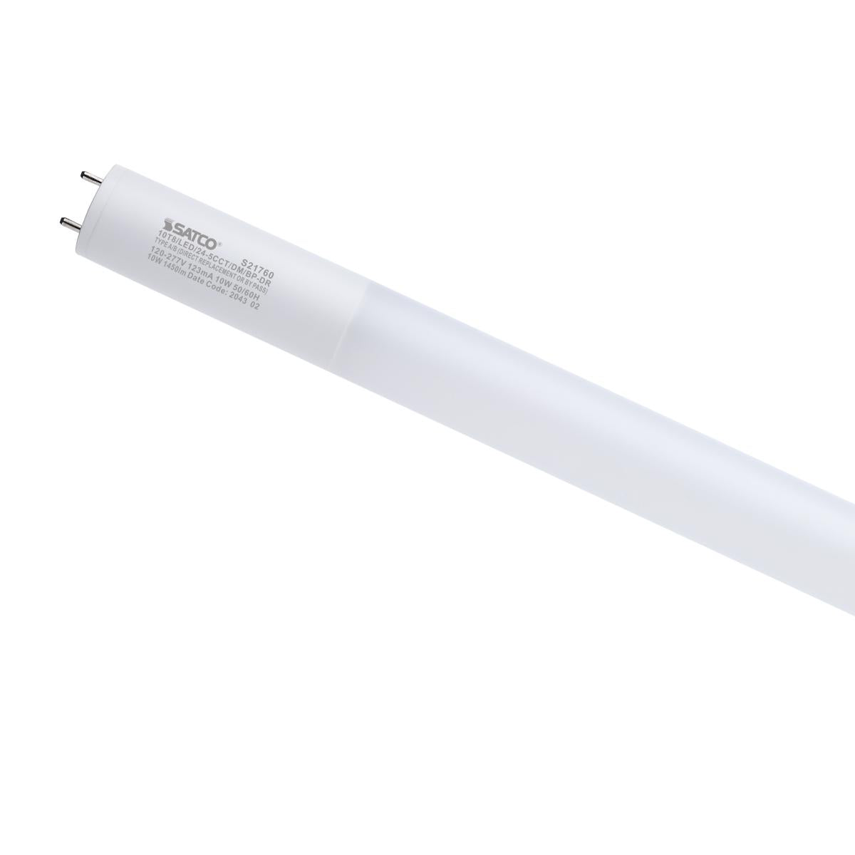 image of 10 Watt T8 LED - 24-Inch - 30K/35K/40K/50K/65K CCT Selectable - G13 Base - Ballast Type A/B - Frost Finish - 120-277 Ranged Voltage - Glass with PET Coating