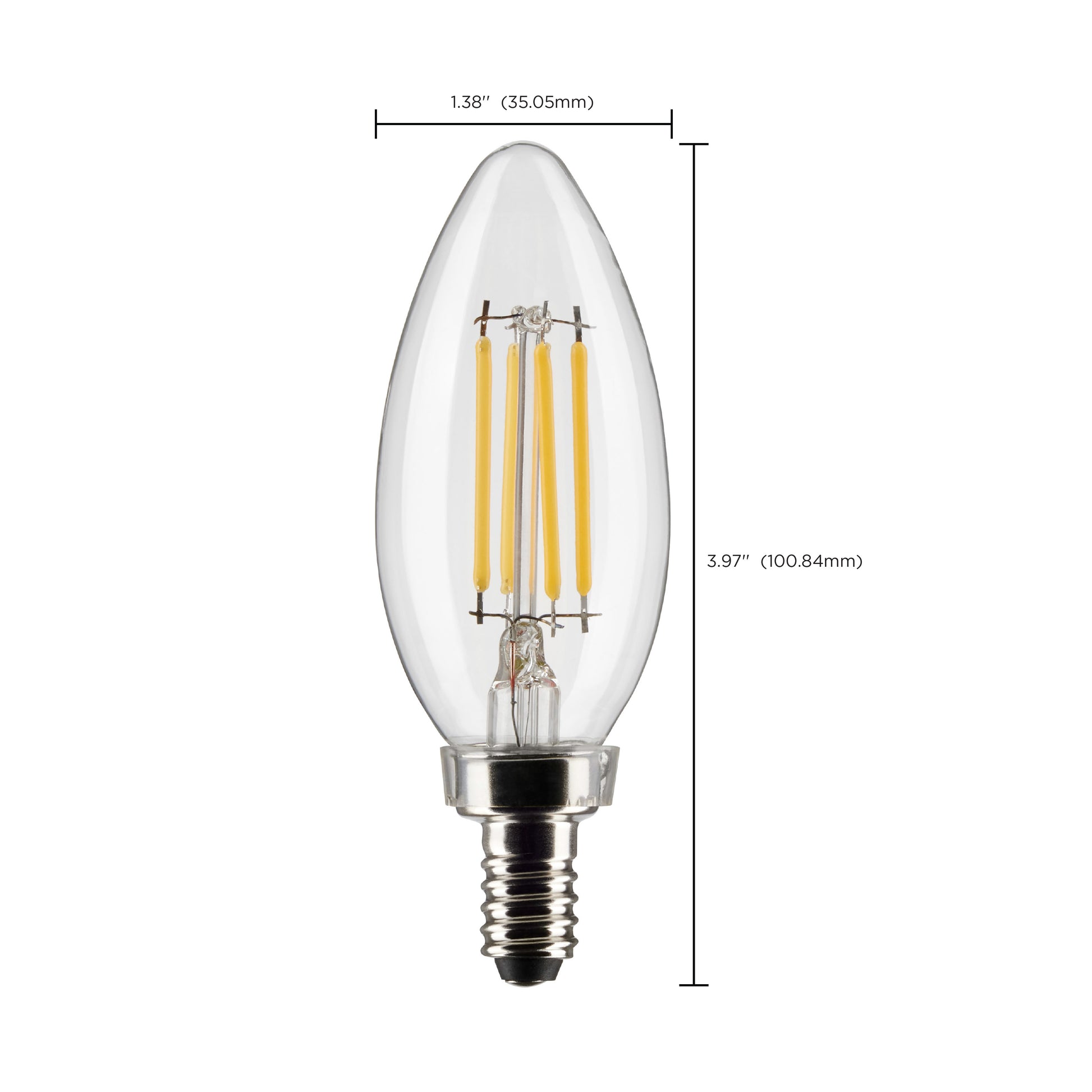 image of 4 Watt B11 LED - Clear - Candelabra Base - 2700K - 350 Lumens - 120 Volt - 2-Pack