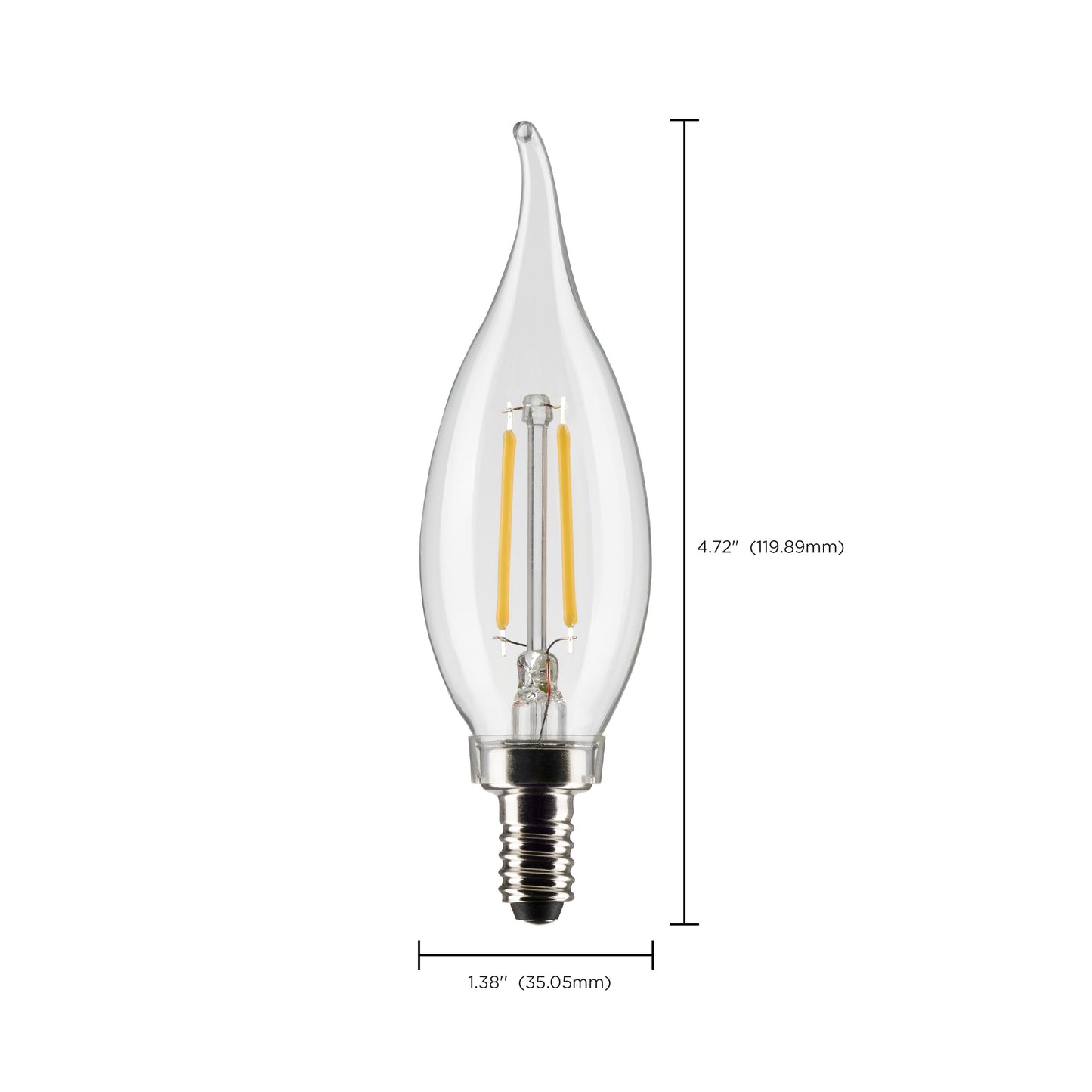 image of 3 Watt CA10 LED - Clear - Candelabra Base - 2700K - 200 Lumens - 120 Volt - 2-Pack