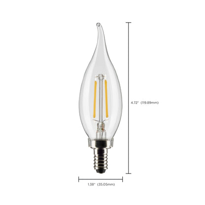 image of 3 Watt CA10 LED - Clear - Candelabra Base - 2700K - 200 Lumens - 120 Volt - 2-Pack