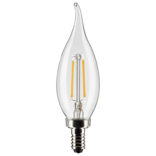image of 3 Watt CA10 LED - Clear - Candelabra Base - 2700K - 200 Lumens - 120 Volt - 2-Pack