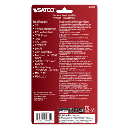 image of 5 Watt ST19 LED - Clear - Medium Base - 2700K - 425 Lumens - 2-Pack