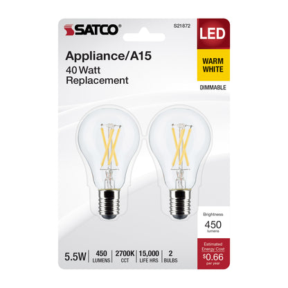 image of 5.5 Watt A15 LED - Clear - Intermediate Base - 2700K - 450 Lumens - 2-Pack