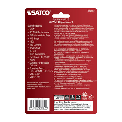 image of 5.5 Watt A15 LED - Clear - Intermediate Base - 2700K - 450 Lumens - 2-Pack