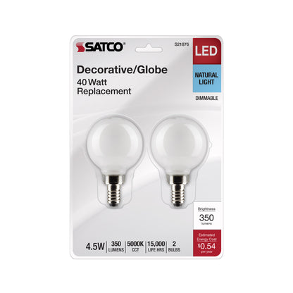 image of 4.5 Watt G16.5 LED - White - Candelabra Base - 5000K - 120 Volt - 2-Card