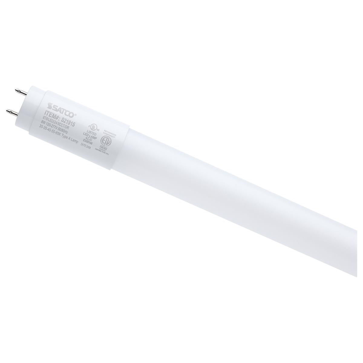 image of 8 Watt - 2 Foot T8 LED - G13 Base - 30K/35K/40K/50K/65K CCT Selectable - Type A - Frost