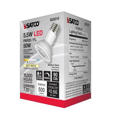 image of 5.5 Watt PAR20 LED - 90 CRI - 3000K - 40 deg. Beam Angle - Medium base - 120 Volt