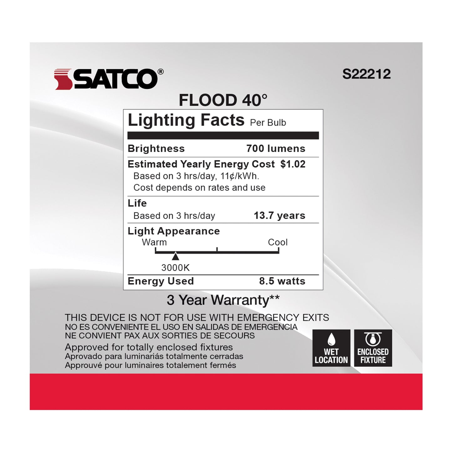 image of 8.5 Watt PAR30S LED - 90 CRI - 3000K - 40 deg. Beam Angle - Medium base - 120 Volt