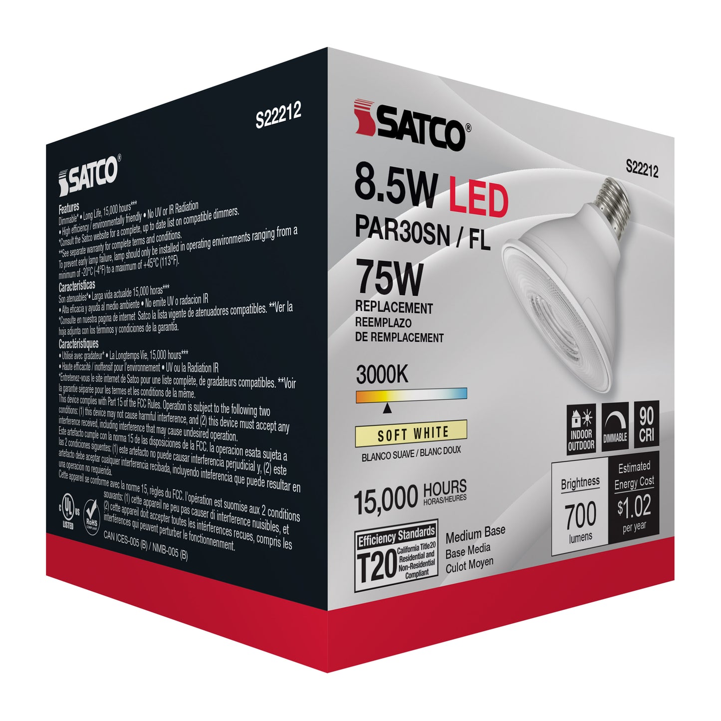 image of 8.5 Watt PAR30S LED - 90 CRI - 3000K - 40 deg. Beam Angle - Medium base - 120 Volt