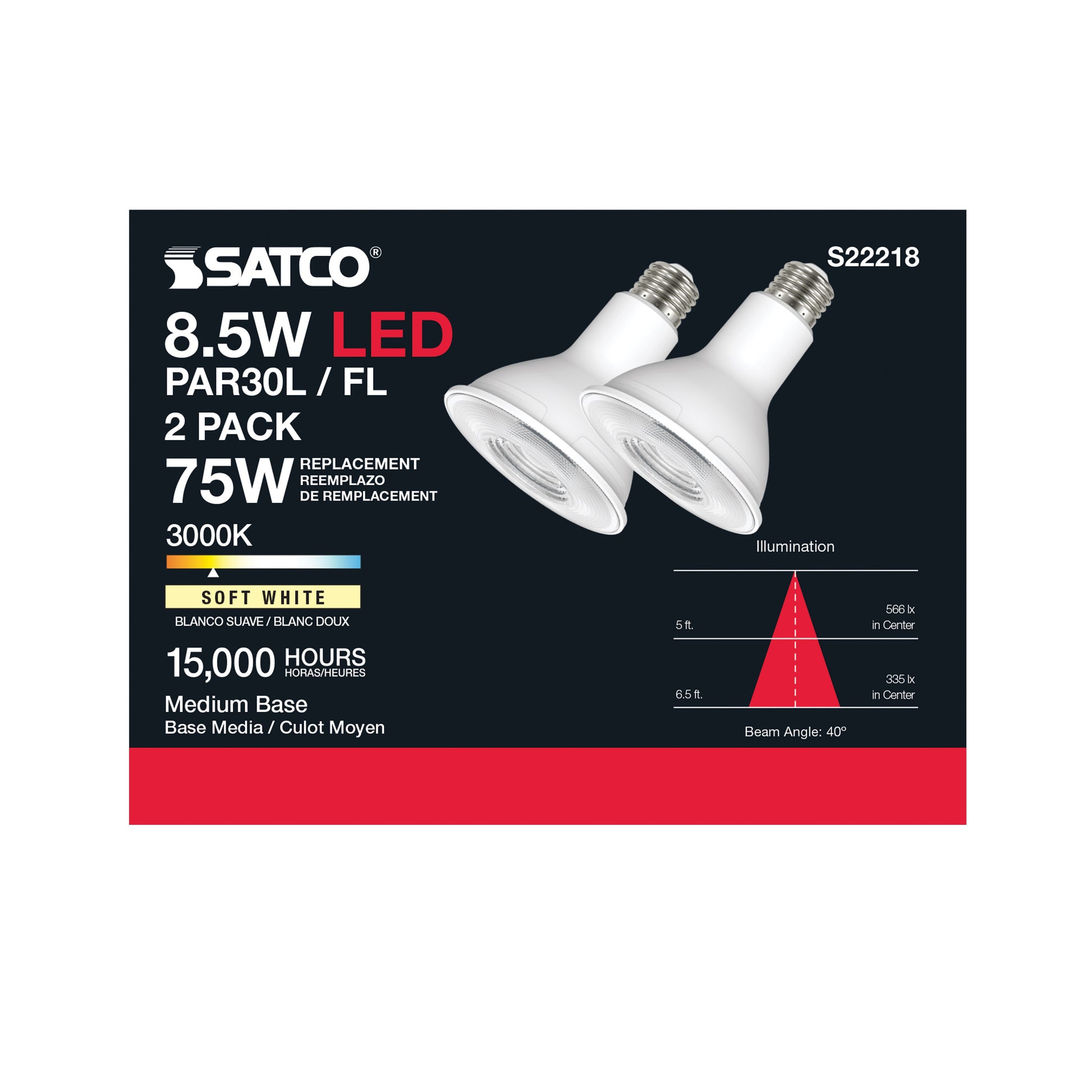 image of 8.5 Watt PAR30L LED - 90 CRI - 3000K - 40 deg. Beam Angle - Medium base - 120 Volt - Pack of 2