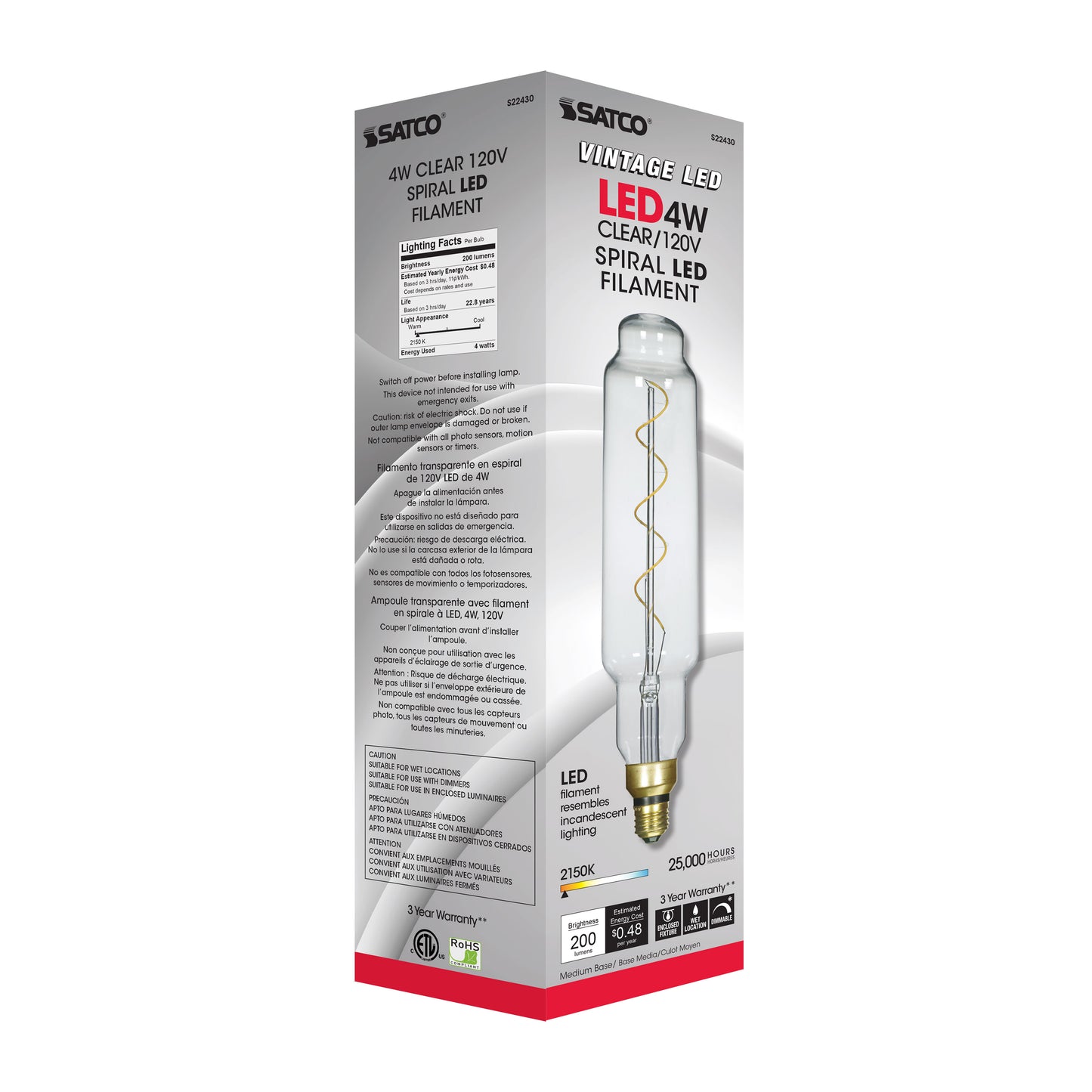 image of 4 Watt T24 LED vintage style - Clear - 25000 Average rated hours - Medium Base - 120 Volt