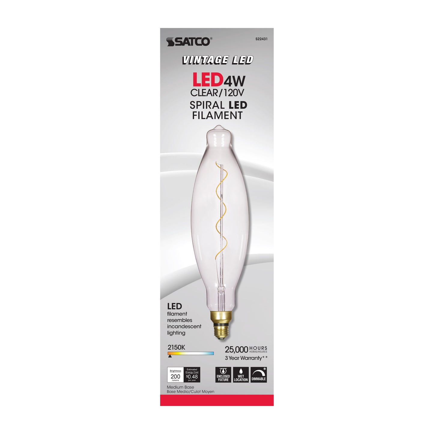 image of 4 Watt BT38 LED vintage style - Clear - 25000 Average rated hours - Medium Base - 120 Volt