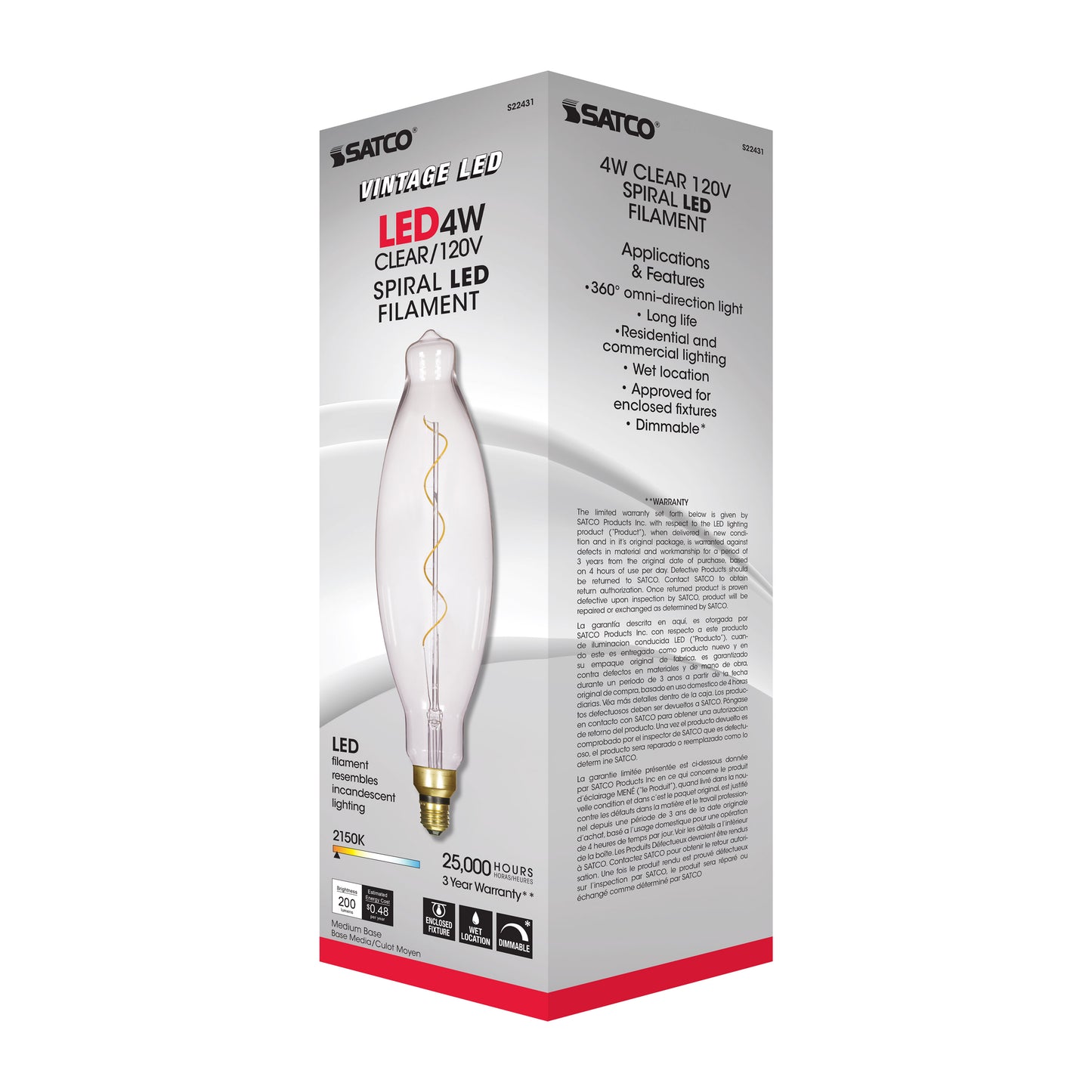 image of 4 Watt BT38 LED vintage style - Clear - 25000 Average rated hours - Medium Base - 120 Volt