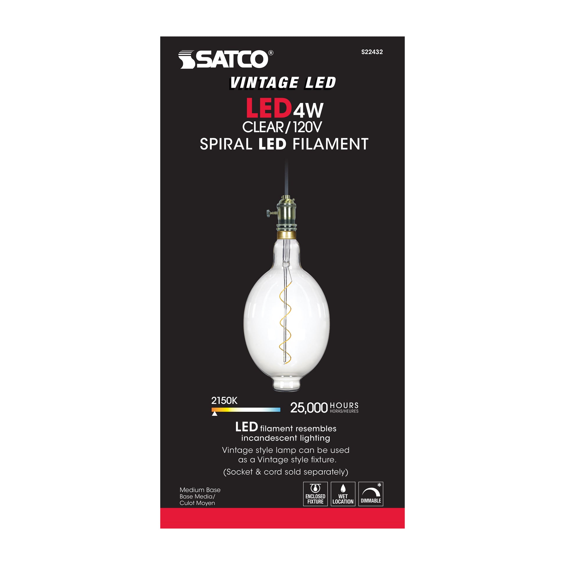 image of 4 Watt BT56 LED vintage style - Clear - 25000 Average rated hours - Medium Base - 120 Volt