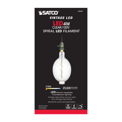 image of 4 Watt BT56 LED vintage style - Clear - 25000 Average rated hours - Medium Base - 120 Volt