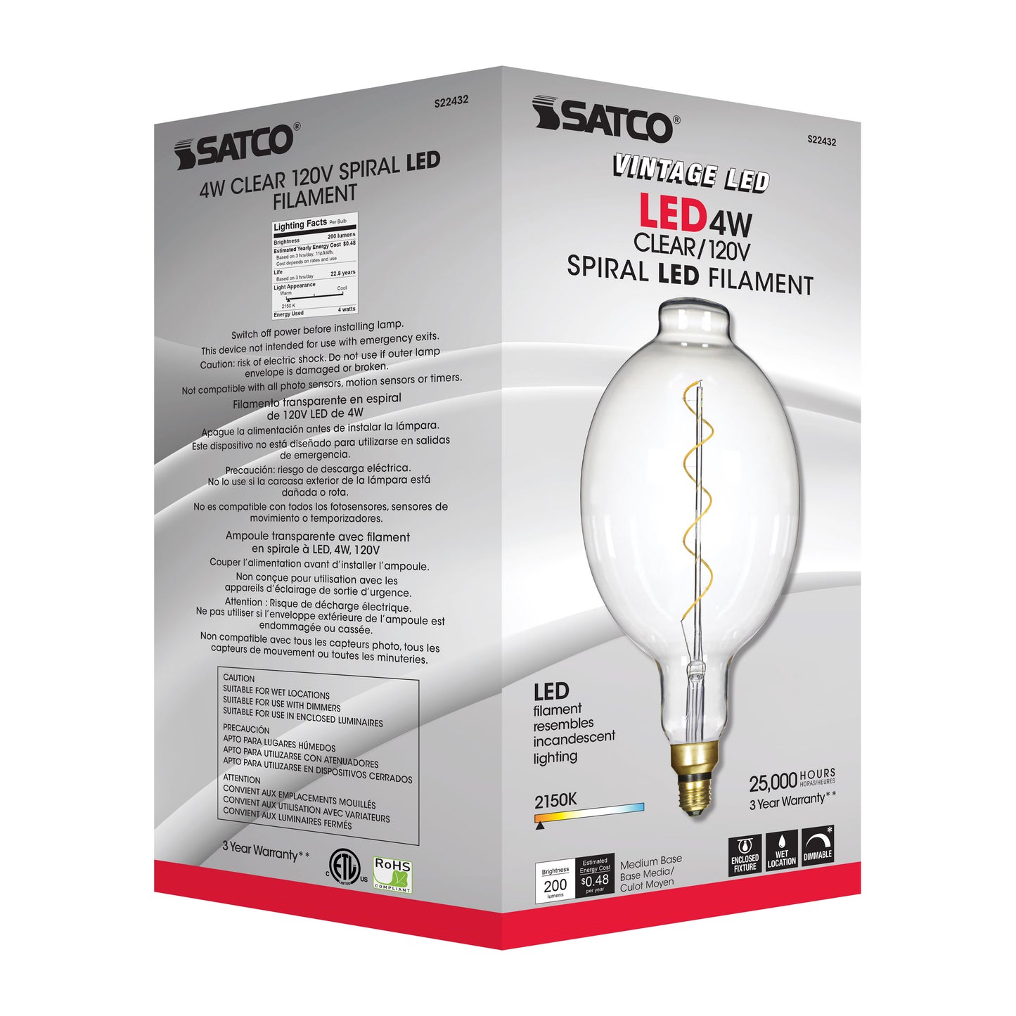 image of 4 Watt BT56 LED vintage style - Clear - 25000 Average rated hours - Medium Base - 120 Volt