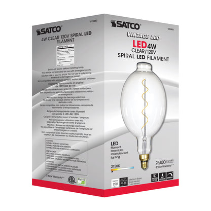 image of 4 Watt BT56 LED vintage style - Clear - 25000 Average rated hours - Medium Base - 120 Volt