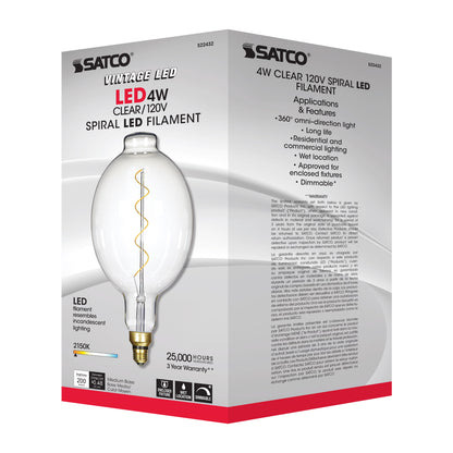 image of 4 Watt BT56 LED vintage style - Clear - 25000 Average rated hours - Medium Base - 120 Volt