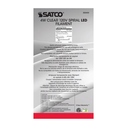 image of 4 Watt PS52 LED vintage style - Clear - 25000 Average rated hours - Medium Base - 120 Volt